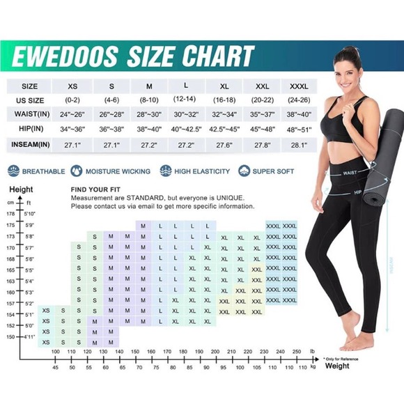 Ewedoos Women’s Black Yoga Pants with Side Pockets * WJ27 - Picture 2 of 9